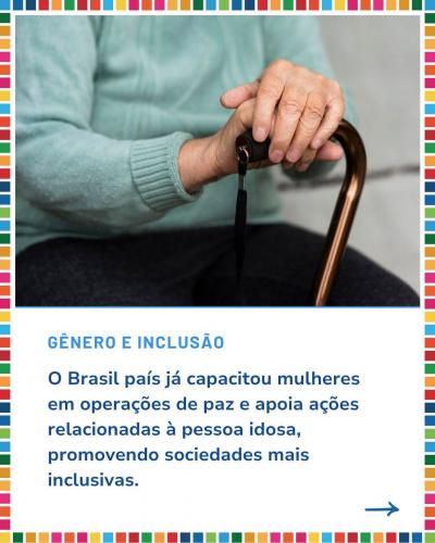 Brasil fortalece o ODS 16 e construi um futuro mais justo e inclusivo!  Já imaginou um mundo com mais paz, justiça e instituições fortes? Esse é o objetivo do ODS 16 da Agenda 2030 da ONU, e o Brasil está fazendo a diferença! Por meio da #CoooperaçãoInternacional, o país tem trabalhado para fortalecer seu sistema judiciário, promover direitos humanos, capacitar militares para operações de paz e impulsionar ações que buscam a inclusão de mulheres e idosos na sociedade.  O Brasil se destaca em várias iniciati