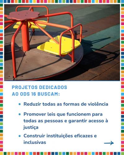 Brasil fortalece o ODS 16 e construi um futuro mais justo e inclusivo!  Já imaginou um mundo com mais paz, justiça e instituições fortes? Esse é o objetivo do ODS 16 da Agenda 2030 da ONU, e o Brasil está fazendo a diferença! Por meio da #CoooperaçãoInternacional, o país tem trabalhado para fortalecer seu sistema judiciário, promover direitos humanos, capacitar militares para operações de paz e impulsionar ações que buscam a inclusão de mulheres e idosos na sociedade.  O Brasil se destaca em várias iniciati