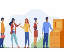 Pessoas em fila bancária