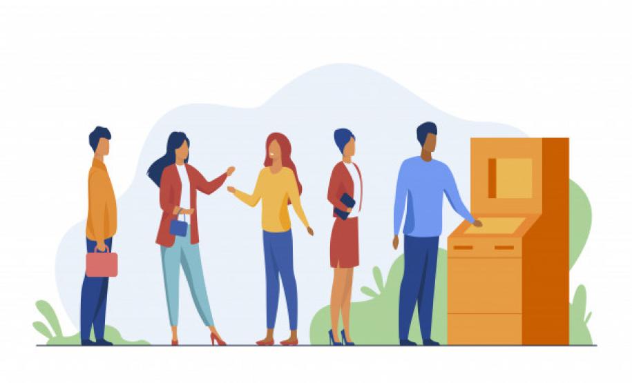 Pessoas em fila bancária